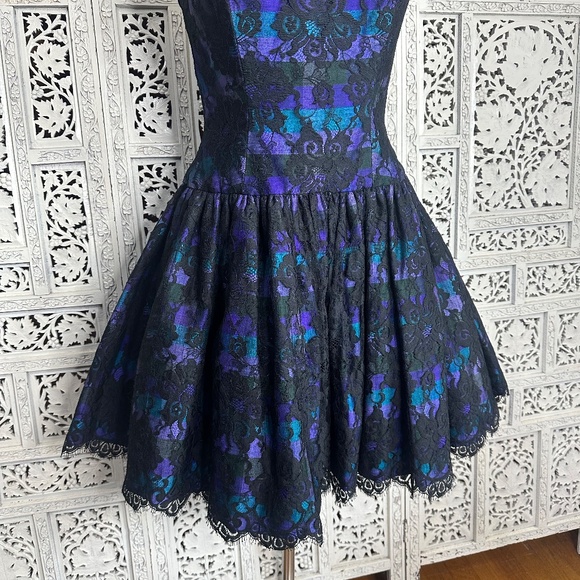 Vtg Silk Blend Punk Retro Lace Beaded Sequin Tulle Whimsygoth Grunge Party Dress - Picture 2 of 9